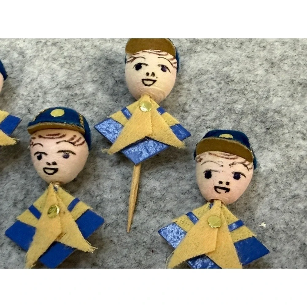 Vintage 1950's Boy Scout Spun Cup Cake Topper Party Picks Set of 7 Made in Japan